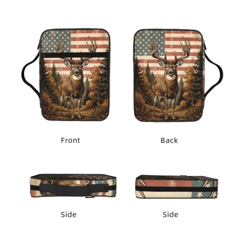American Flag Hunting Deer Bible Cover Case with Handle and Zippered Pocket - color: American Flag Hunting Deer
