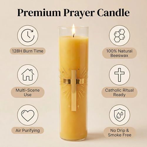 Beeswax Candles, 128-Hour Glass Jar Pillar, Unscented Yellow - color: Yellow