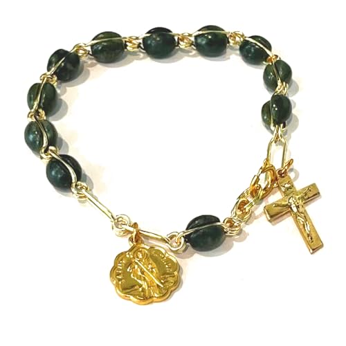 Connemara Marble Single Decade Rosary Bracelet #RB112 Gold, Medium, Green