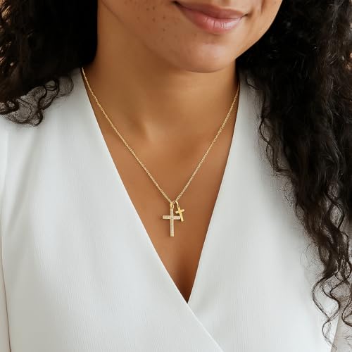 14K Gold Cross Necklace for Women Medium Infinity Dainty Crucifix Pendant Chain Necklace Minimalist Gold Chain - color: CX1