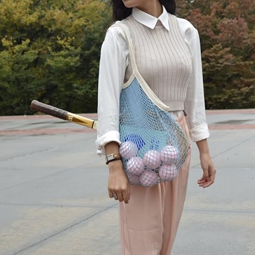 PILLOWPIA French Market Bag – Organic Cotton Tote, Handcrafted Adjustable Strap, Eco-Friendly 12-15" Farmers Market Carrier - color: French Blue
