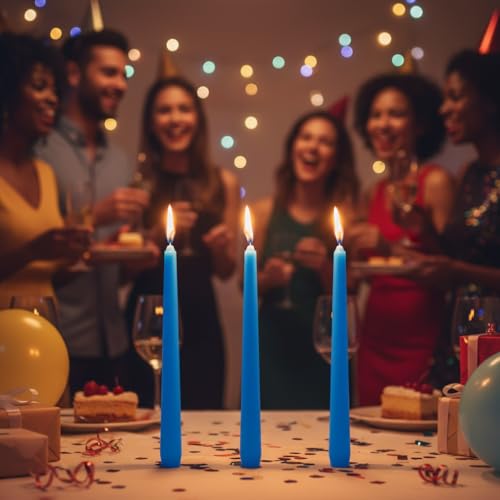 12 Pack Blue Taper Candles丨Taper Candles 10 Inch Dripless丨Unscented & Smokeless Candlesticks Bulk丨7-8 Hours Long Burning Tall Candles丨Ideal for Christmas Weddings Parties Dinner - color: Blue, size: 12 Pack Taper Candle