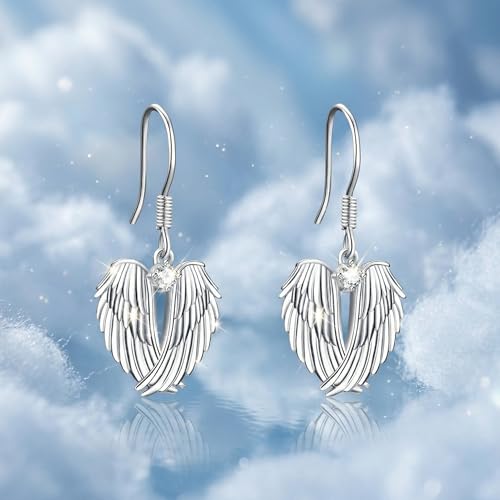 Angel Wing Earrings for Women 18K White Gold Plating Dangle Drop Earrings Jewelry Gifts