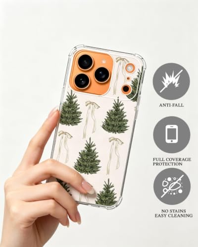 Aesthetic Christmas Tree White Bows Phone Case Compatible with iPhone 17 Pro Max, Preppy Winter Phone Cover for iPhone 17 Pro Max - color: Christmas Tree Bows