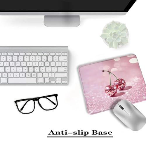 Trendy Pink Disco Ball Cherry Mouse Pad, Funky Preppy Y2K Glitter Cherry Fruit Mousepads for Wireless Mouse Computers Laptop Desk Accessories, Desk Supplies for Women Office, 9.5x7.9 Inch - color: colour 1