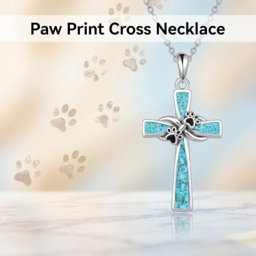 Infinity Cross Necklace S925 Sterling Silver Turquoise/Wooden/Opal/Abalone Cross Pendant Necklaces Christian Jewelry Gifts For Women - style: Paw Print