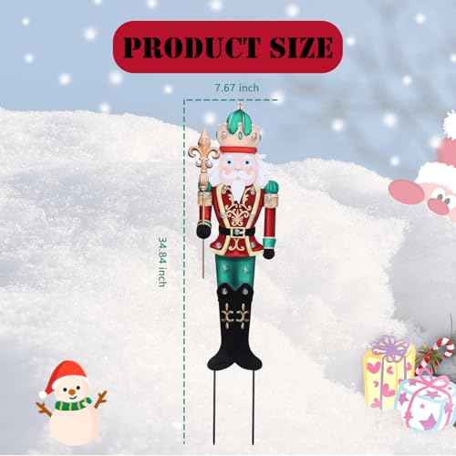 Afirst Christmas Yard Stakes Lighted Up Metal Christmas Yard Decorations LED King Nutcracker with Crown Scepter Lighted Stakes Outdoor Xmas Stake Lawn Pathway Outdoor Decoration - color: Nutcracker