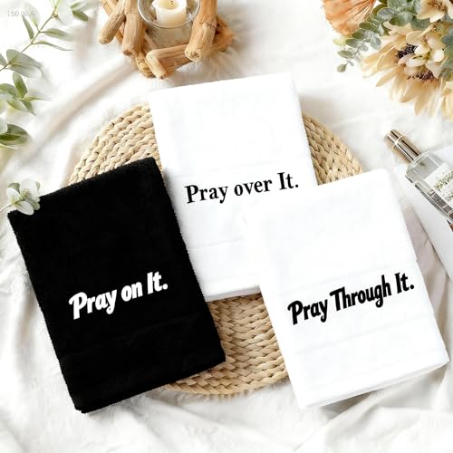 3 Pcs Farmhouse Bathroom Decor Hand Towels Pray on It,over It, Through It - color: Pray on It,pray Over It,pray Through It-b