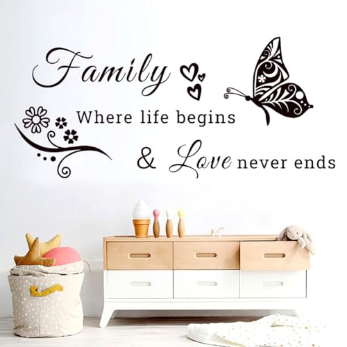 Family Vinyl Wall Decor Stickers This is Us, Together, Home, Family Scripture Quote Wall Decals, Butterfly Decal Inspirational Quotes Sticker Set for Home Office Decor(Black)