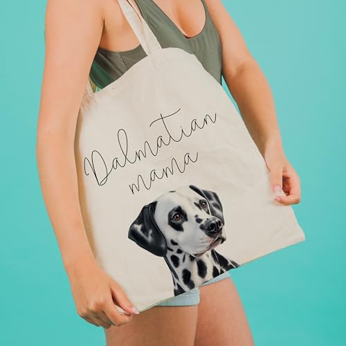 Dog Mom Canvas Tote Bag for Women, Reusable Cotton Shoulder Bag, Dog Lover Gift, Mother’s Day Pet Mom Shopping Tote - color: Dalmatian