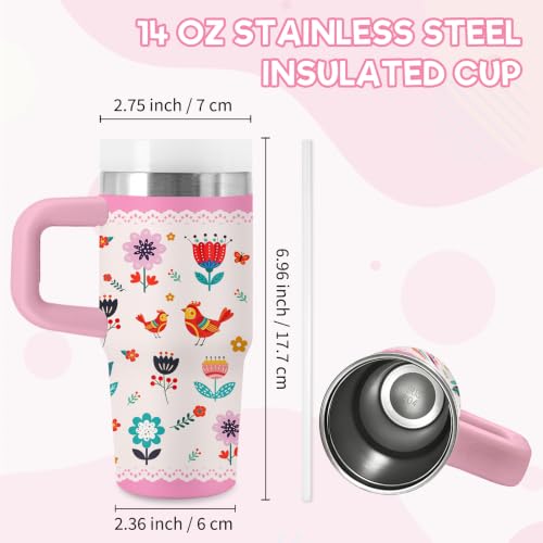 Chicken Gifts for Girls - Kids 14 oz Tumbler with Handle and Straw, Stainless Steel Insulated Chicken Cup, BPA Free Tumblers Birthday Gift for Animal & Nature Lover, Outdoor Sports, Travel (Pink) - color: Chicken1