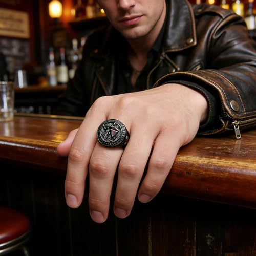 HZMAN Knights Templar Stainless Steel Rings for Men - color: Black