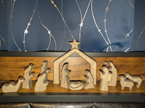 Wooden Easter Empty Tomb Decoration Set with Cross and Figurines, he is Risen, Jesus Resurrection Scene Christian Decor for Home, Church, Office, Shelf Display, Easter Table Decor (#E) - color: #E