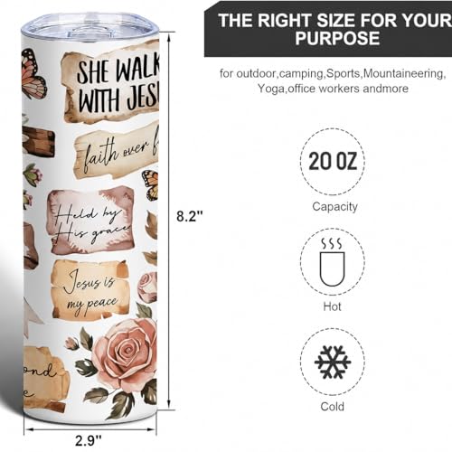 Christian Skinny Tumbler,Faith-Based Inspirational Tumbler Gift for Women - color: White-Brown