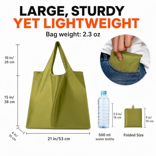 Reusable Grocery Bags 6 Pack, Foldable Shopping Bags with Pouch, Heavy Duty 50 LBS, Machine Washable Travel Totes - color: Navy Green