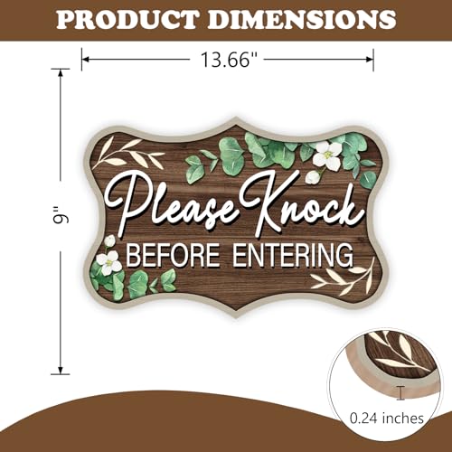 Please Knock Before Entering Front Door Sign, Eucalyptus Leaves - color: Please Knock