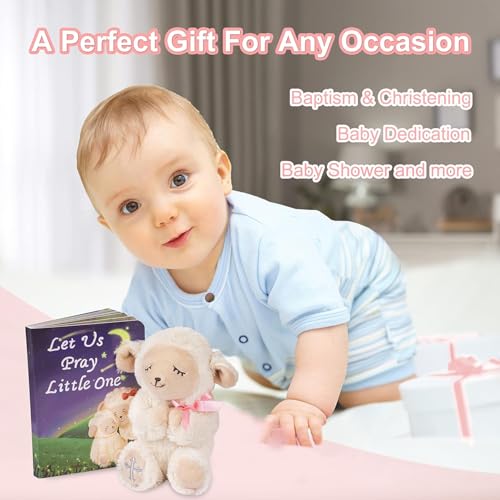 MyMateZoe Baptism Gifts for Boys, Great Christening, Dedication and Baptism Gift Set for Boys and Newborn Baby, Includes 7" Praying Lamb Plush Toy and Let Us Pray Baby Book in Keepsake Gift Box - color: Blue-lamb