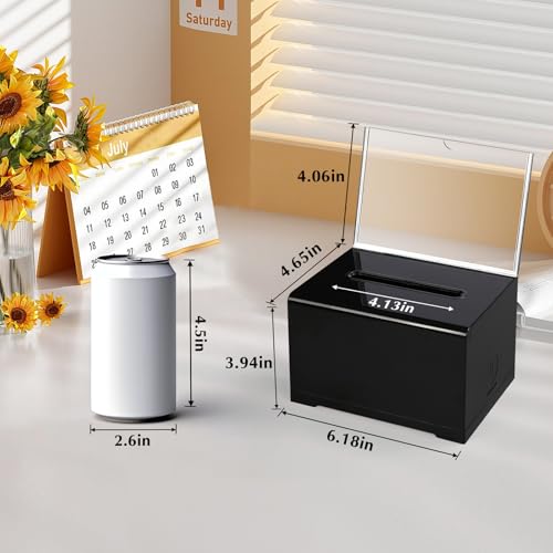VOISEN Acrylic Donation Box with Lock, Black Tip Jar with Sign Holder