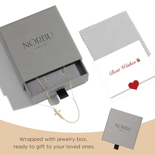 NORBU 18K Gold Cross Necklaces for Women, S925 Sideways Cross Necklace