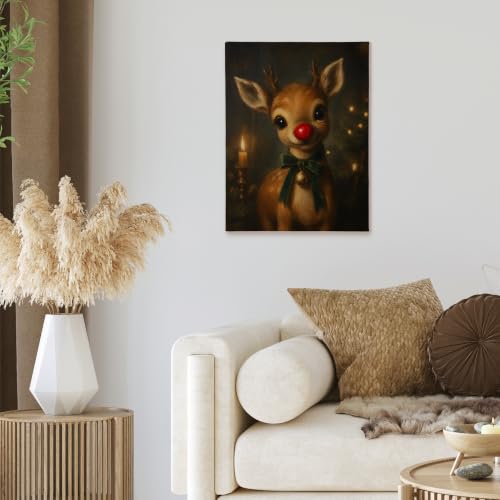 XINCEYWJ Moody Christmas Red Nose Reindeer Wall Art Decor 561XS-YH - color: deer, size: 11x14in