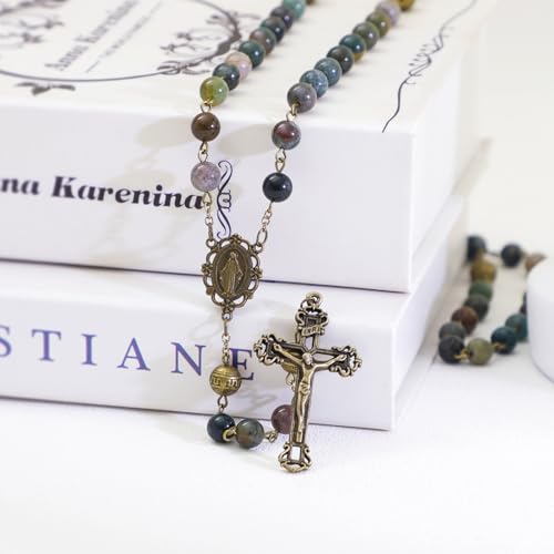KOMI 8mm Natural Stone Beads Rosary Necklace Rosarios Catolicos Para Mujer Catholic Rosary Beads for Women Christian Gifts - style: Rosary-6