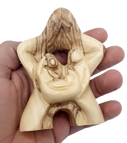 Zuluf 3.9" Olive Wood Holy Family Statue – Hand-Carved Nativity Figurine Made in the Holy Land – Unique Wooden Christian Gift for Catholic Christmas Decor – HOF019 - color: 3.9" Star Nativity