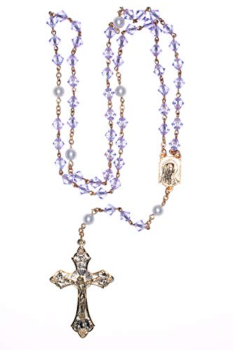 Catholic Prayer Rosary Created with Swarovski® Crystals-Glass-Silver-Gold - color: Alexandrite - June - GOLD