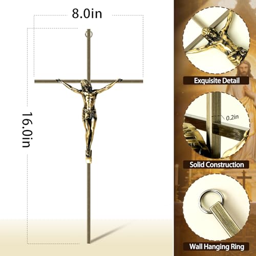 KUXBET Catholic Crucifix Wall Cross, 16 inch Metal Jesus Christ Cross, Handmade Hanging Wall Décor for Home, Religious Devout Give Faith Gift (16.0inch, Vintage) - color: Vintage, size: 16"L x 8"W