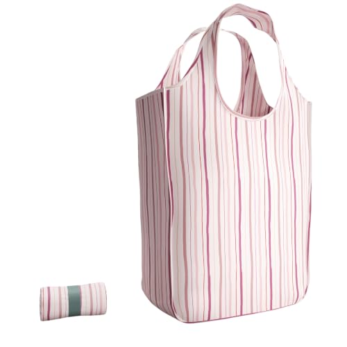 Pure Sage Reusable Grocery Bag - Stylish Shopping Bags for Groceries - Foldable Tote Bag - color: Rose Stripe
