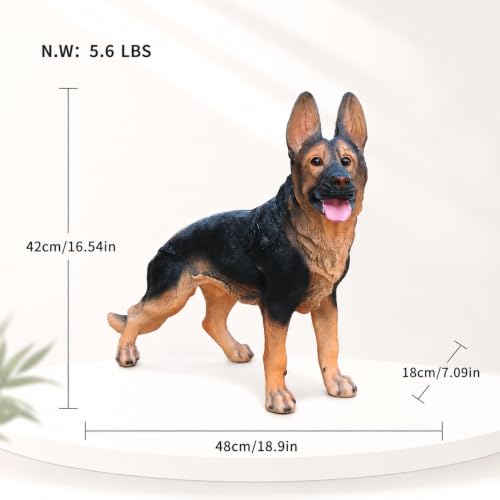 Realistic Large German Shepherd Dog Garden Statue, Finely Sculpted Lifelike Black and Tan Standing Dog Figurine, Weather-Resistant Outdoor Sculpture for Yard, Lawn and Pet Memorial Gift - color: German Shepherd Standing