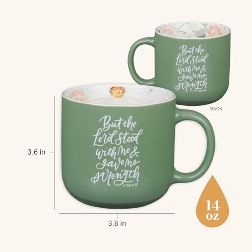 Christian Art Gifts Inspiring Ceramic Coffee Mug for Women: Lord Stood with Me Bible Verse, Microwave & Dishwasher Safe Novelty Cup, Sturdy Handle, Encouraging Gift for Women, Green Floral, 14 oz. - color: Lord Stood with Me/Green Floral, size: 14 Ounces