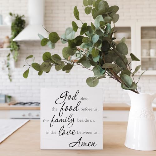 Kitchen Decor: Bless the Food Before Us Wood Box Sign, Christian Bible Verse Decor for Farmhouse Kitchen & Dining Room, 5x5 - color: Bless the Food