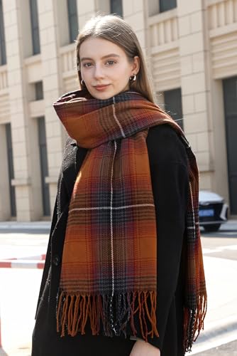 Wander Agio Women's Fashion Long Shawl Big Grid Winter Warm Lattice Large Scarf - color: Caramel 17