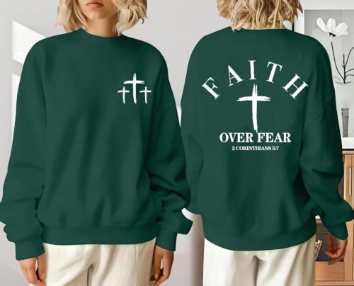 Christian Sweatshirts for Women Jesus Cross Casual Tops - color: Green, size: X-Large
