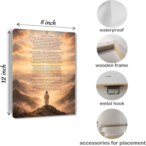 If Poem by Rudyard Kipling Wall Art Canvas Print, Inspirational Quote Poster, Motivational Poem Decor, Classic Literature Art, Graduation Gift for Son, Father to Son Gift, Office Home Wall Decor Framed 8*12 inch - color: If Poem, size: 12"L x 8"W
