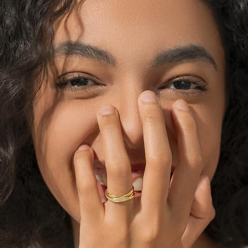 BORUO Fidget Stacking Ring, Waterproof Gold Plated, Three Row Size 4 - color: Waterproof 2mm 14K Gold Plated Stainless Steel