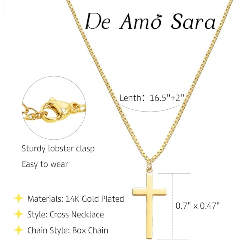 Cross Necklace for Women, Dainty 14K Gold Plated Cross Pendant Simple Long Necklaces for Women, Christian Faith Necklace Trendy Gold Jewelry Gifts for Easter - color: gold medium cross necklace