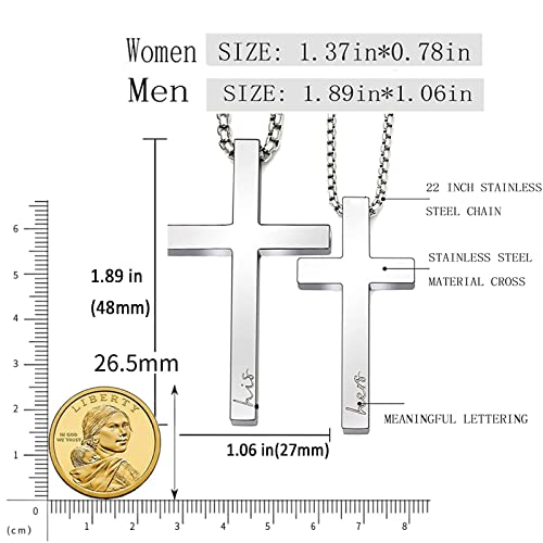 Couple Cross Necklace Set His Hers Stainless Steel Pendant Necklace for Womens Mens - color: Gold