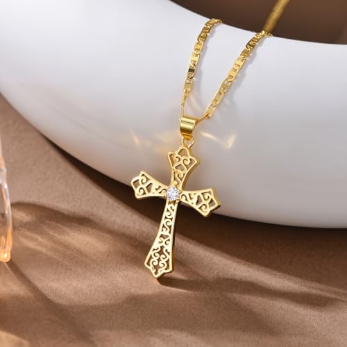 14K Gold Cross Necklace for Women Elegent Gold Cross Pendant Necklace Religious Jewelry Gift - style: H