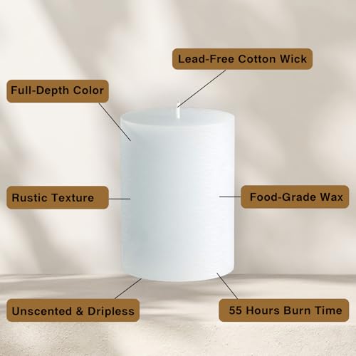 3 Pack Pillar Candles, Unscented Candles for Home, Church, Weddings Dinners and Home Decor, Dripless, Smokeless, and Clean-Burning (White) - color: White