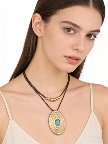Boho Necklaces for Women Long Wooden Pendant Vintage Necklace - color: Chunky Boho Pendant Necklace