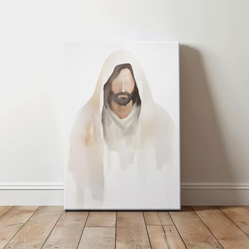 Jesus Watercolor Wall Art Christian Canvas Painting Scripture Pictures Wall Decor Bible Verse Poster Lds Jesus Prints Religious Watercolor Art God Poster Jesus Portrait Canvas 16x24inch Wood Frame - color: Jesus Face Portrait, size: 16"L x 24"W (Wood Fram