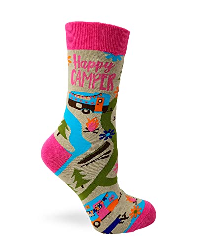 Fabdaz Happy Camper Camping Themed Women's Novelty Crew Socks - 1 Pair - 1 Size Fits Most