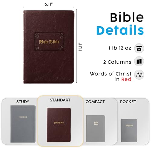 Personalized Vintage KJV Bible with Custom Text and Design, Brown, King James Version, Red Letter Edition, Large Comfort Print, Faux Leather Christian Gift for Baptism, Graduation, Birthday - color: Brown