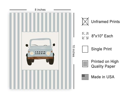 Monem Art Nursery Truck Print - Blue Jeep Poster - Minimal Car Art - Pastel Color Wall Design - Boy's Playroom Art - Great Kid's Room or Nursery Wall Decor - 8x10 UNFRAMED Wall Art - color: Style-05, size: 8"L x 10"W