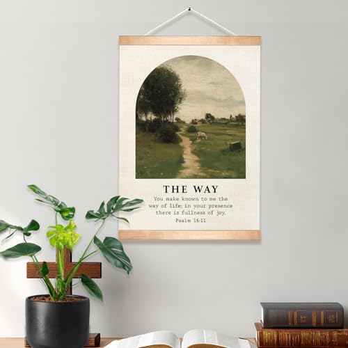 Christian Bible Verse Wall Art,Psalm16:11 Scripture Canvas Wall Hanging Poster,Vintage Inspirational Christian Decor for Home Bedroom Living Room Office Church,18.5x14 Inch (Beige-Psalm 16:11) - color: Beige-Psalm 16:11