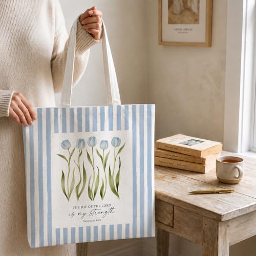 Christian Tote Bag - color: Blue Tulip-nehemiah 8:18