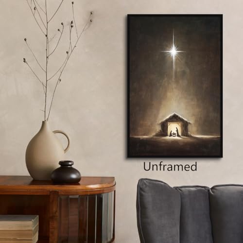 Christmas Nativity Scene Canvas Wall Art, Christian Birth of Jesus Poster, Baby Jesus with Star of Bethlehem Religious Print, Holy Family Winter Holiday Wall Decor for Bedroom 12x16in Unframed - color: Nativity, size: 12"L x 16"W, style: Unframed
