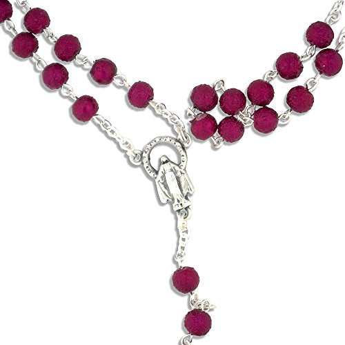 Vatican Imports 6mm Simple and Colorful Rosary | 12 Bright Colors | Unique Textured Beads Christian Jewelry - color: Red
