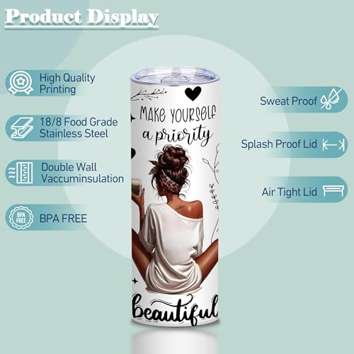 20oz Black Woman Self Love Line Art Stainless Steel Tumbler with Lid,1 Pcs - color: Love Yourself